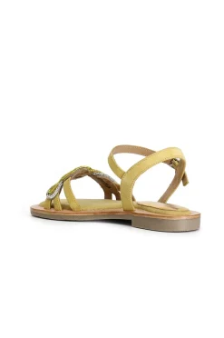 sandali gilda in camoscio con accessorio strass giallo