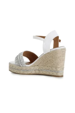 sandali gilda in rafia e tessuto con zeppa corda argento