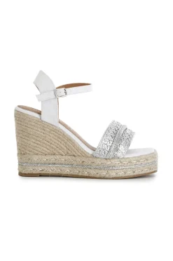 sandali gilda in rafia e tessuto con zeppa corda argento