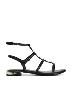 sandali gladiatore in pelle con accessorio nero