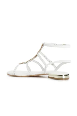 sandali gladiatore in pelle con accessorio bianco