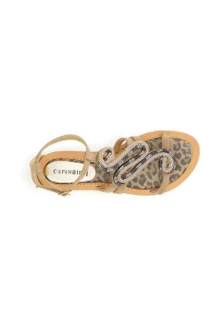 sandali in camoscio e stampa maculata con accessorio strass multi bronzo