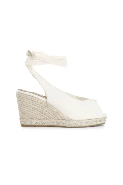 sandali in canvas su zeppa in corda beige