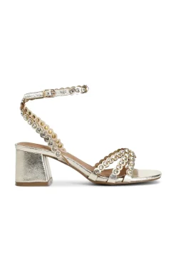 sandali in metallizzato con strass platino
