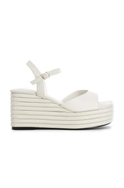 sandali in nappa con zeppa effetto imbottito panna