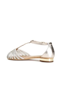 sandali in pelle con mignon strass platino