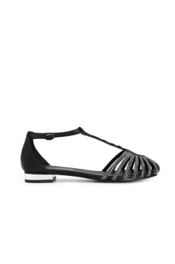 sandali in pelle con mignon strass nero