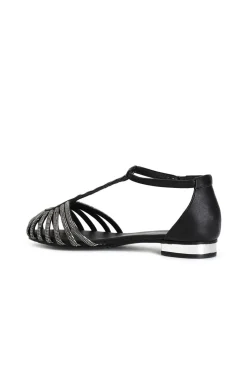 sandali in pelle con mignon strass nero