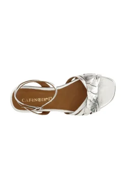 sandali in pelle metallizzata con laccio alla caviglia argento