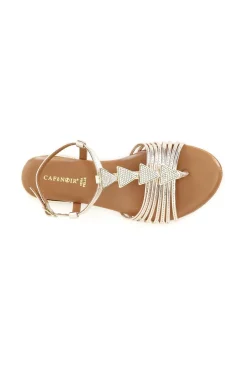sandali in pelle mignon con accessorio triangolo strass oro