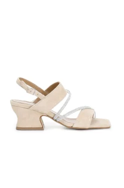 sandali in pelle scamosciata con strass sabbia