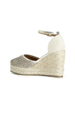 sandali in rafia su zeppa corda platino