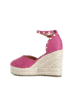 sandali in tessuto e zeppa in corda fuxia