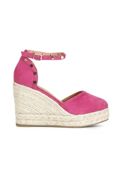 sandali in tessuto e zeppa in corda fuxia