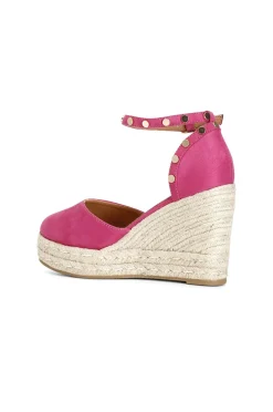 sandali in tessuto e zeppa in corda fuxia