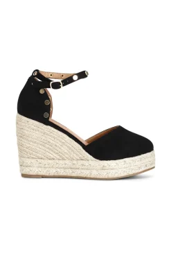 sandali in tessuto e zeppa in corda nero