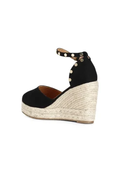 sandali in tessuto e zeppa in corda nero