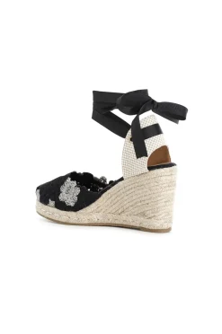 sandali in tessuto ricamato su zeppa in corda multi nero