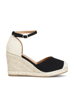 sandali in tessuto su zeppa corda nero