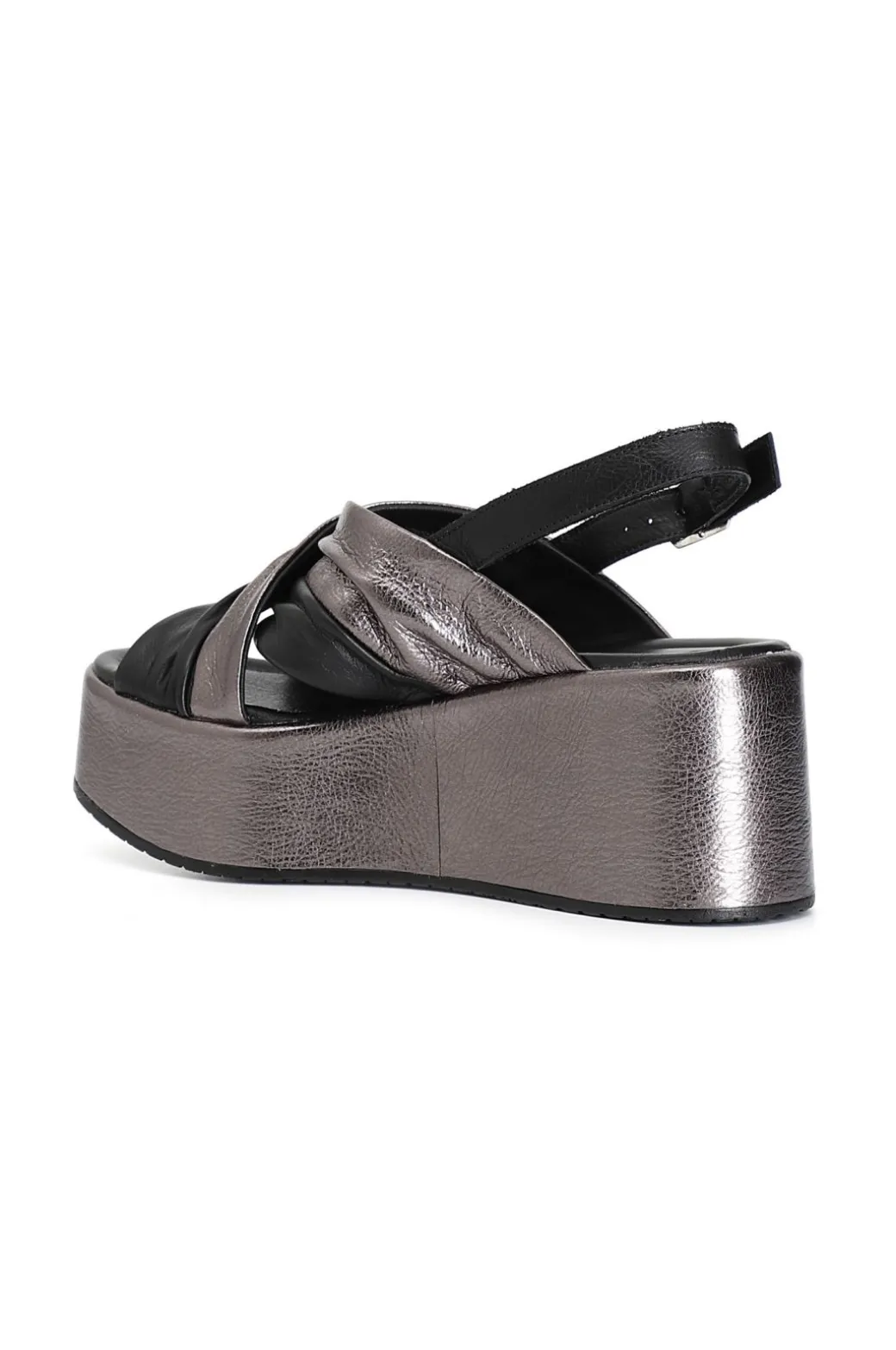 sandali incrocio bicolor in pelle nero/antracite