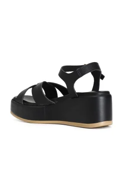 sandali incrocio su fondo zeppa nero