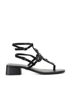 sandali infradito in camoscio con accessorio gioiello nero