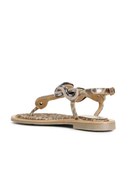 sandali infradito in camoscio e stampa maculata con accessorio strass multi bronzo