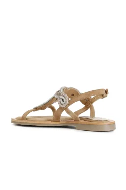 sandali infradito in camoscio con accessorio strass cuoio