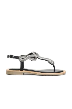 sandali infradito in nappa con decorazione strass nero