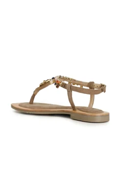 sandali infradito in pelle scamosciata con accessorio gioiello taupe