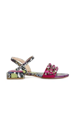 sandali stampa effetto pitonato con strass fuxia