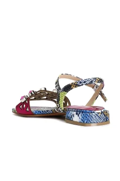 sandali stampa effetto pitonato con strass fuxia