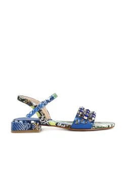 sandali stampa effetto pitonato con strass cobalto