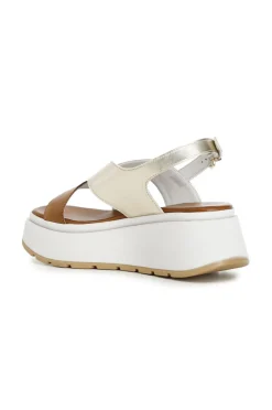 sandali su zeppa in pelle e glitter cuoio/platino