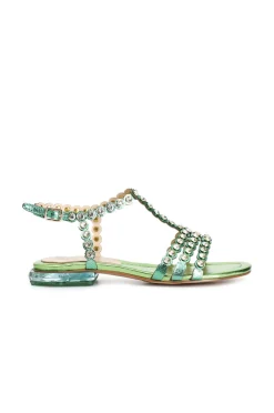 sandalo a "t" con strass verde