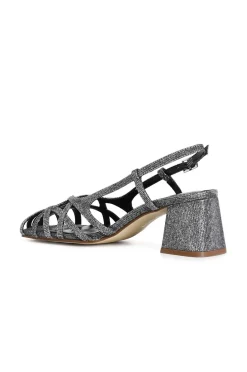 scarpe aperte in tessuto lurex con gabbia asimmetrica intrecciata antracite