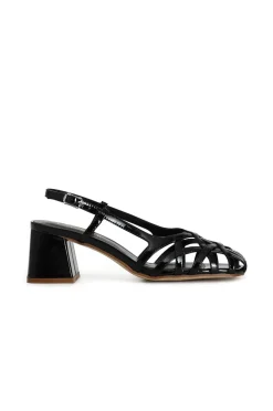 scarpe aperte in vernice con gabbia asimmetrica intrecciata nero