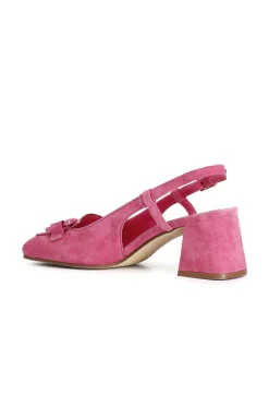 scarpe aperte sul retro in pelle scamosciata con morsetto fuxia