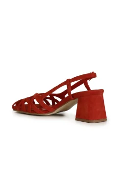 scarpe in suede realizzate in camoscio con gabbia asimmetrica intrecciata rosso