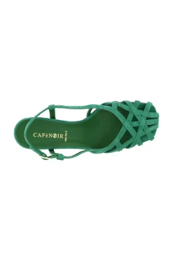 scarpe in suede realizzate in camoscio con gabbia asimmetrica intrecciata verde