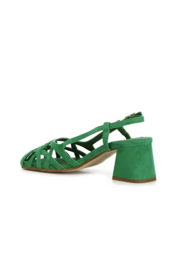 scarpe in suede realizzate in camoscio con gabbia asimmetrica intrecciata verde