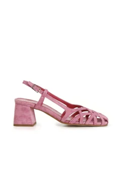 scarpe in suede realizzate in camoscio con gabbia asimmetrica intrecciata rosa