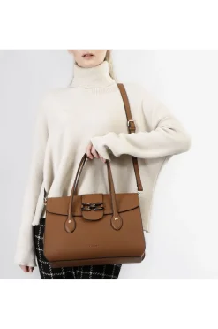 shopping bag con pattina , applicazione di morsetto verniciato marrone