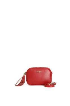 shopping bag con pattina , applicazione di morsetto verniciato,tracolla removibi rosso