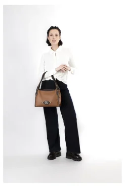 shopping con bordature a contrasto, tag con logo cafènoir in metallo cuoio