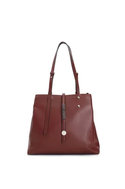 shopping con manici regolabili e dettaglio con lettering in metallo bordeaux