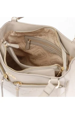 shopping con tasche con stampa logo embossed all over tortora