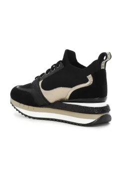 slip on in maglia elastica con inserti in pelle e camoscio