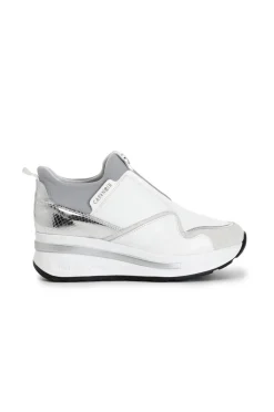 slip-on donna in pellle con inserti laminati bianco