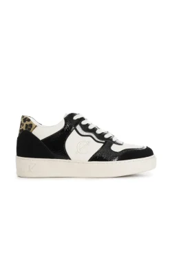 sneakers bassa da donna effetto naplack e pelle nero beige
